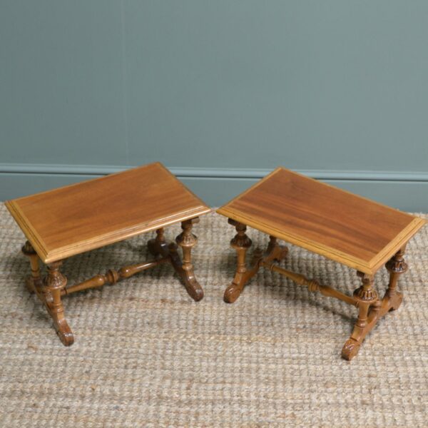 Unusual Pair of Small Victorian Walnut Antique Coffee Tables