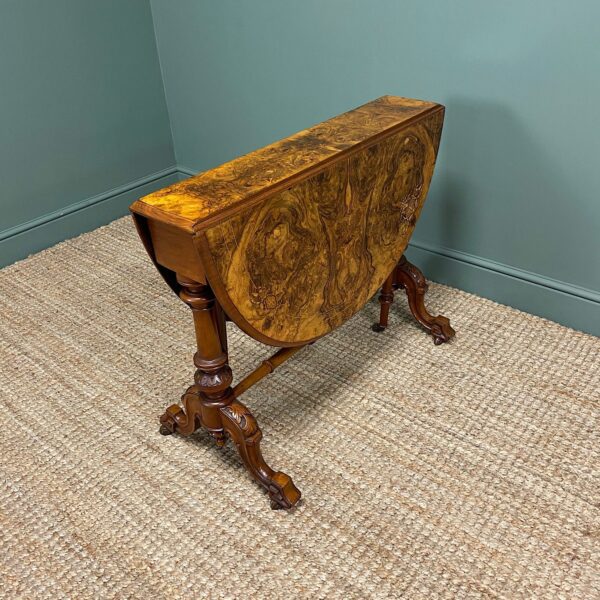Striking Quality Figured Walnut Large Antique Victorian Sutherland Table