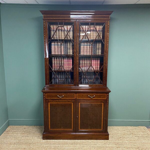 Exceptional Inlaid Victorian Antique Glazed Bookcase by Edwards and Roberts