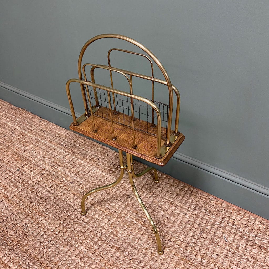 Antique Edwardian Brass & Oak Revolving Book Stand Antiques World