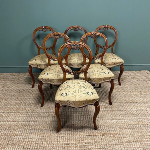 Elegant Set of 6 Victorian Walnut Antique Dining Chairs