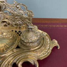Superb Quality Antique Brass Inkwell Letter Holder Desk Set