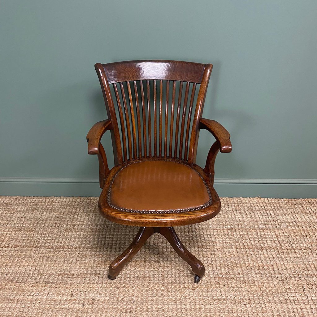 Quality Edwardian Antique Oak Swivel Office Chair Antiques World