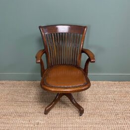 Quality Edwardian Antique Oak Swivel Office Chair