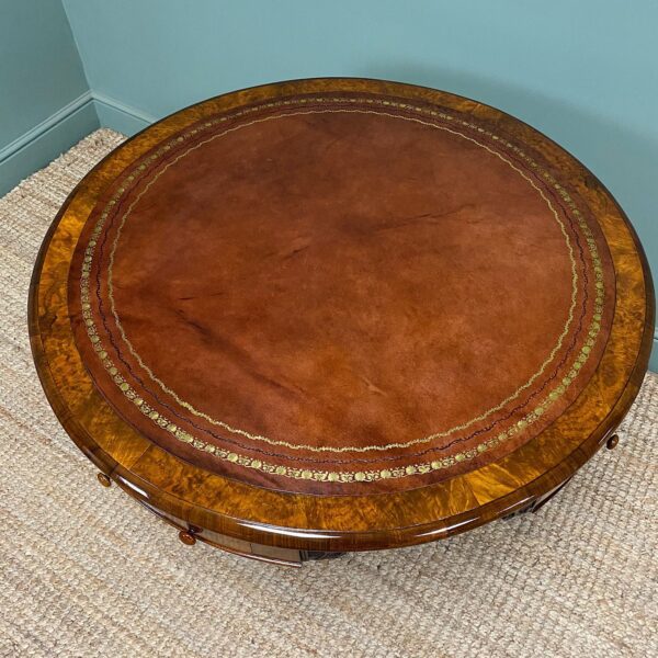 Unusual Victorian Burr Walnut Antique Drum Table