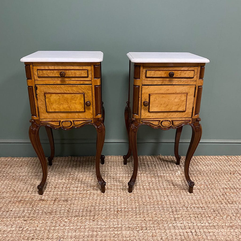 Unusual Pair of Birds-Eye-Maple Antique Bedside Cabinets