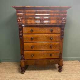 Spectacular Huge Flamed Mahogany Victorian Antique Scottish Chest Of Drawers