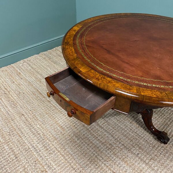 Unusual Victorian Burr Walnut Antique Drum Table