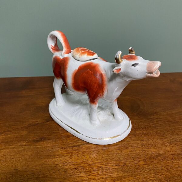 Victorian Staffordshire Pottery Cow Creamer with Lid