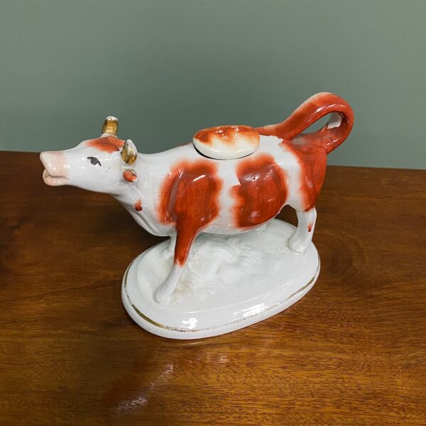 Victorian Staffordshire Pottery Cow Creamer with Lid