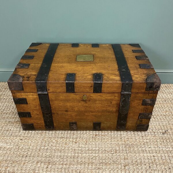 Victorian Oak & Metal Banded Antique Silver Chest