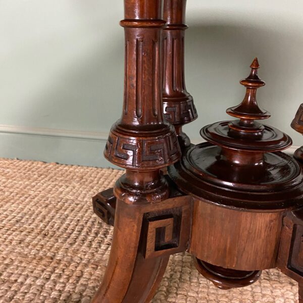Magnificent Figured Walnut Inlaid Antique Oval Walnut Dining Table