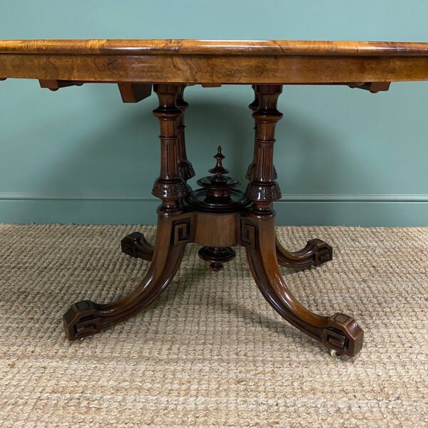 Magnificent Figured Walnut Inlaid Antique Oval Walnut Dining Table