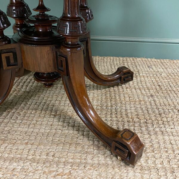 Magnificent Figured Walnut Inlaid Antique Oval Walnut Dining Table