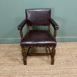 Quality Antique Oak & Leather Desk Chair
