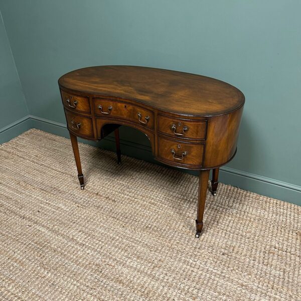 Beautiful Inlaid Edwardian Mahogany Antique Kidney Shaped Writing Desk