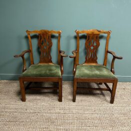 Quality Pair of Antique Georgian Carver Arm Chairs