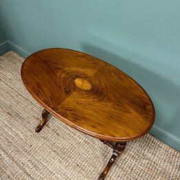 Victorian Inlaid Antique Oval Walnut Table