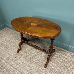 Victorian Inlaid Antique Oval Walnut Table