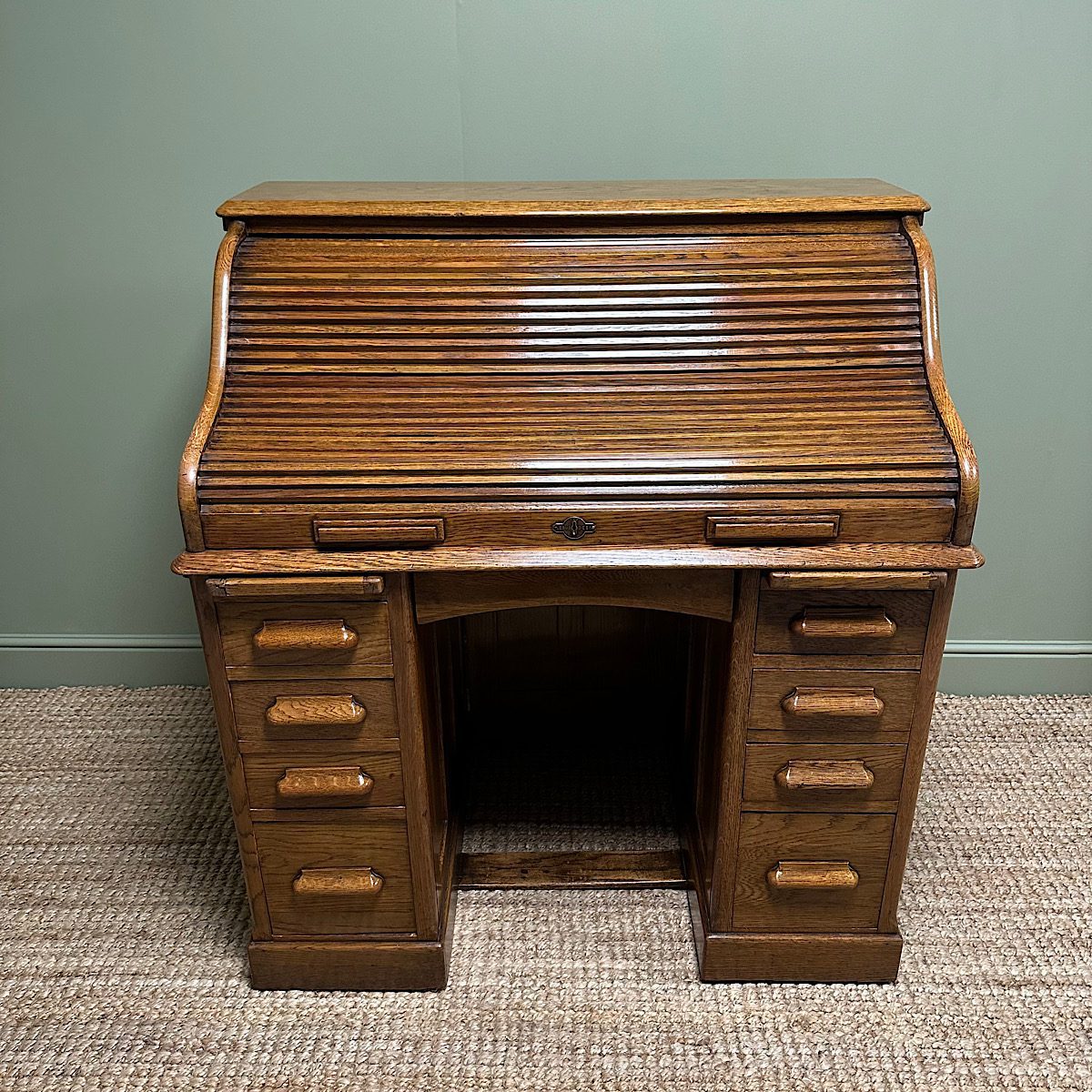 Solid oak roll on sale top desk