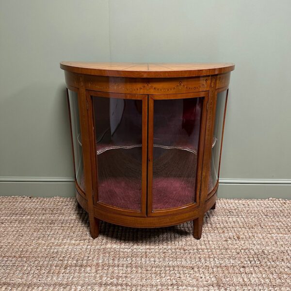 Spectacular Inlaid Bow Fronted Antique Satinwood Cabinet