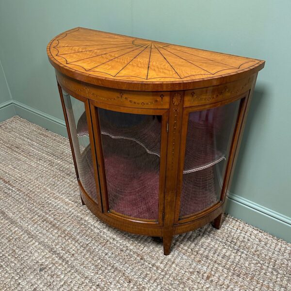 Spectacular Inlaid Bow Fronted Antique Satinwood Cabinet