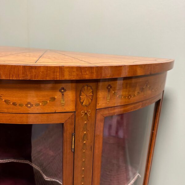Spectacular Inlaid Bow Fronted Antique Satinwood Cabinet