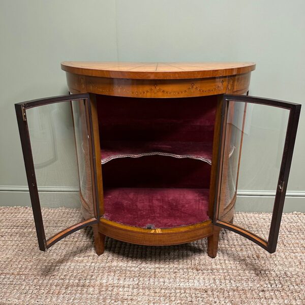 Spectacular Inlaid Bow Fronted Antique Satinwood Cabinet