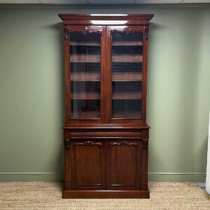 19th century antique mahogany bookcase with glass doors