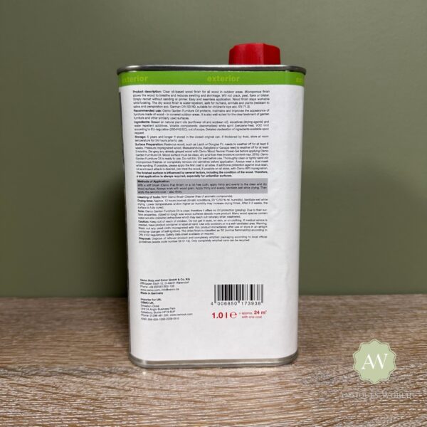 Osmo Garden Furniture Oil back of tin with label