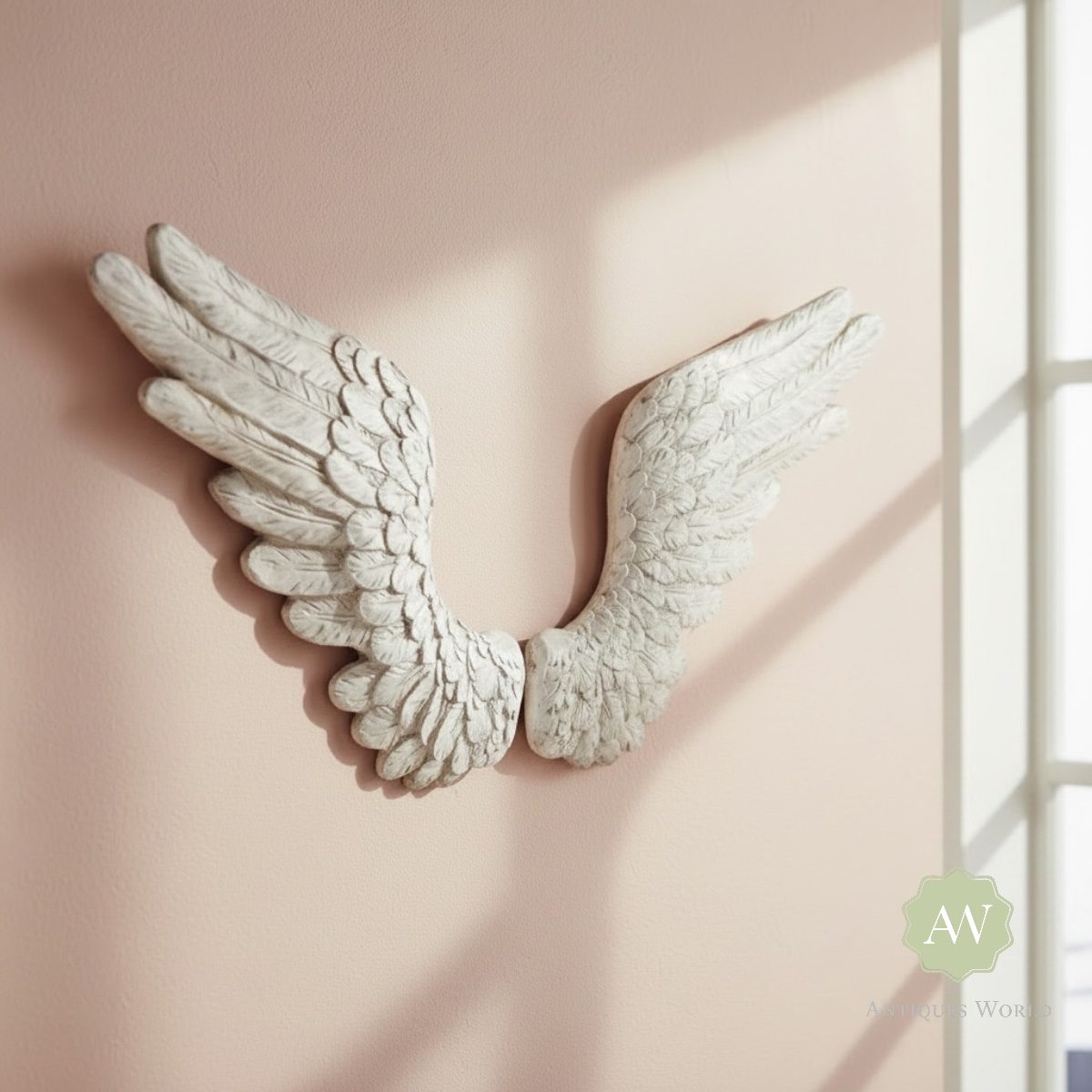 Pair of Antique White Angel Wings Wall Décor